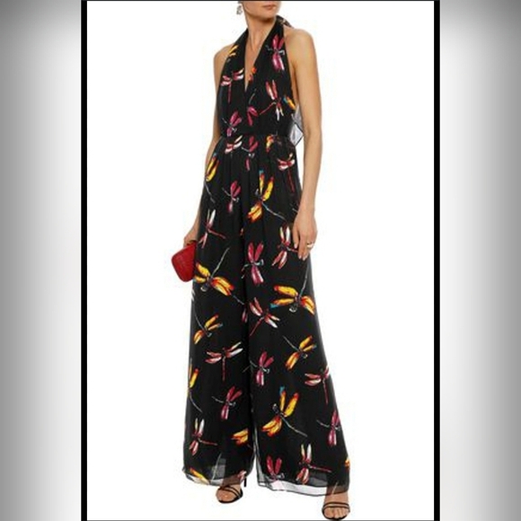 DVF Diane Von Furstenberg Justine Dragonfly Jumpsuit V-neck - Large - Picture 5 of 14